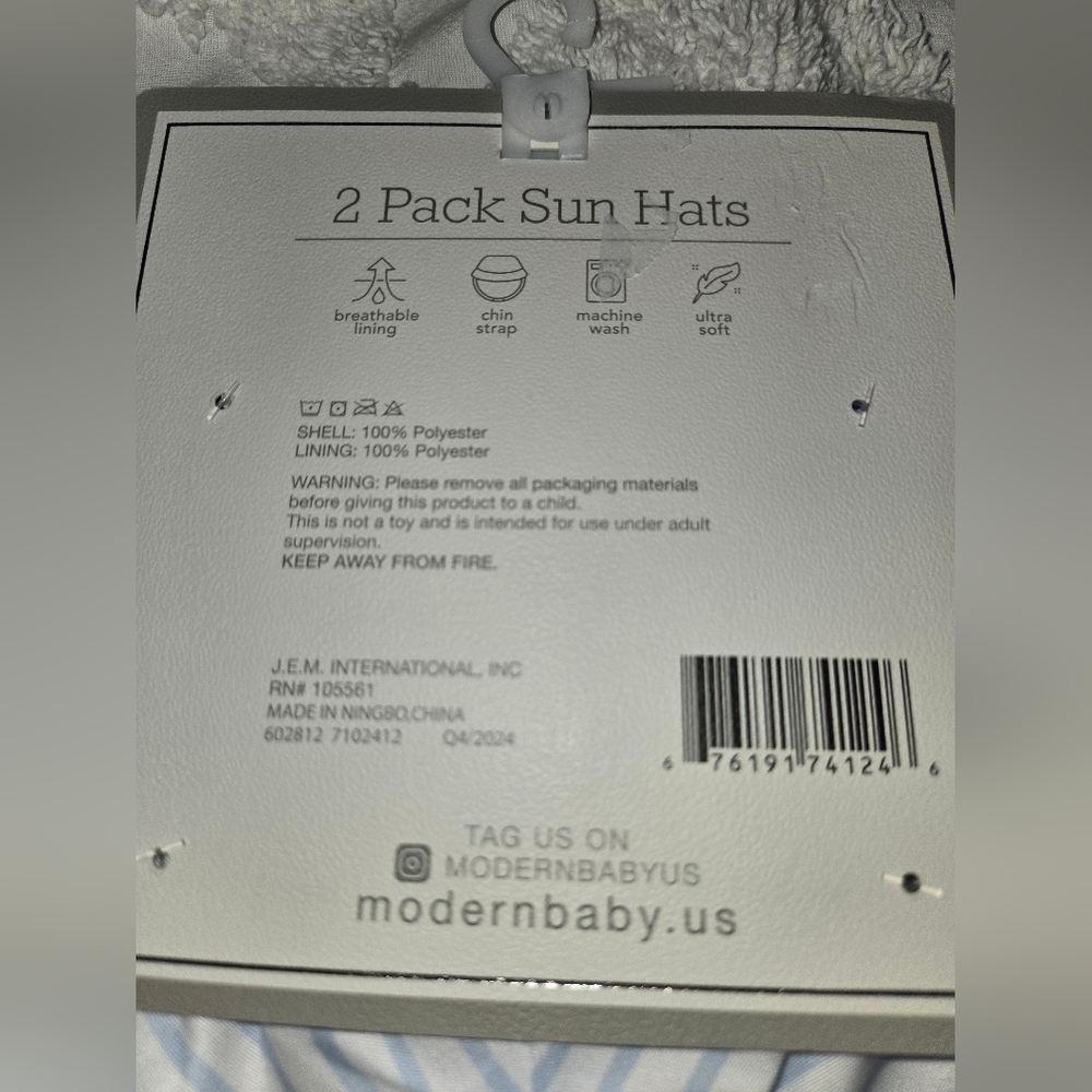 Modern Baby 2 Pack Blue Floral & Striped Sun Hats UPF 50 - Picture 5 of 5